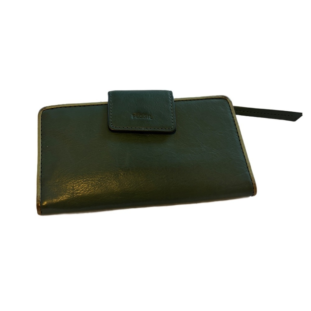 Vintage Fossil Logan‎ RFID tab clutch wallet in green leather
